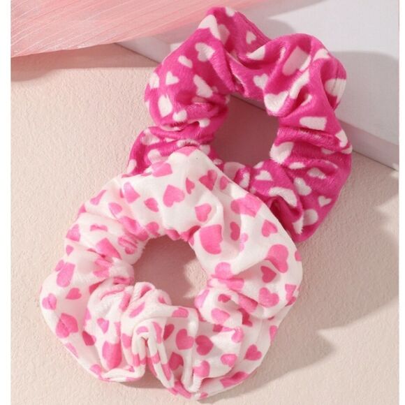 Pink Heart Print Scrunchies - Picture 1 of 4